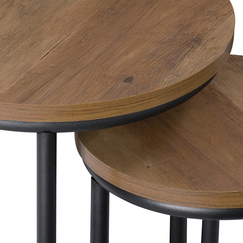 Ensemble de 2 tables gigognes rondes modernes Fort Worth de CorLiving, tables gigognes, petites tables basses pour salon, bois brun Fort Worth