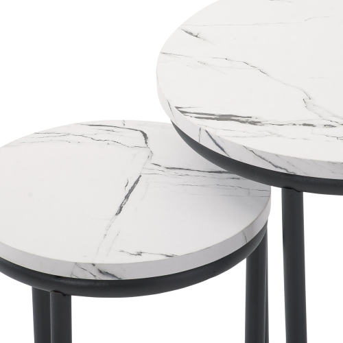 Ensemble de 2 tables gigognes rondes modernes Fort Worth de CorLiving, tables gigognes, petites tables basses pour salon, marbre blanc Fort Worth