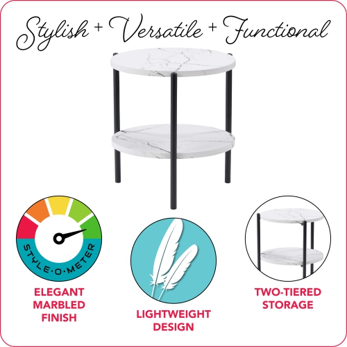 CorLiving Ayla Marbled Effect Two Tiered End Table