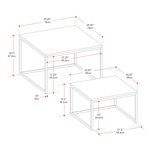 CorLiving Square Nesting Coffee Tables-Grey Wood