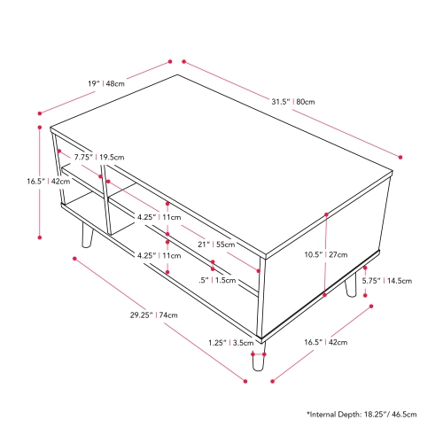 CorLiving LHW-601-C Rectangle Coffee Table with Storage