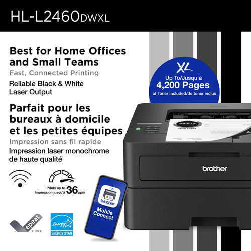 Brother HLL2460DWXL Duplex Monochrome Wireless Laser Printer with 4,200 Prints Toner - Only at Best Buy