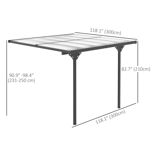 Outsunny 10' x 10' Outdoor Lean to Hardtop Pergola with Polycarbonate Roof, Wall Mounted Gazebo with Adjustable Height, Aluminum Frame, and UV
