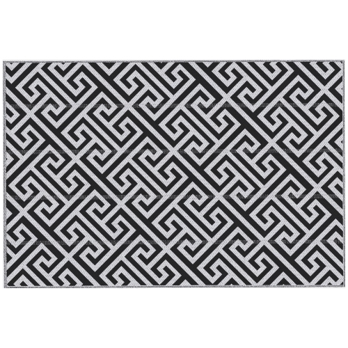 OUTSUNNY  Reversible Outdoor Rv Rug, 6' X 9' Patio Floor Mat, Plastic Straw Rug for Backyard, Deck, Picnic, Beach, Camping, Black And In White