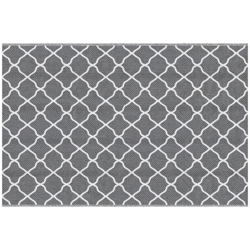 Outsunny Portable Outdoor Rug, 6' x 9' Reversible Mat, Waterproof Plastic Straw RV Rug for Backyard, Deck, Picnic, Beach, Camping, Grey & White Net