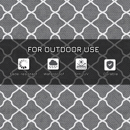 Outsunny Portable Outdoor Rug, 6' x 9' Reversible Mat, Waterproof Plastic Straw RV Rug for Backyard, Deck, Picnic, Beach, Camping, Grey & White Net