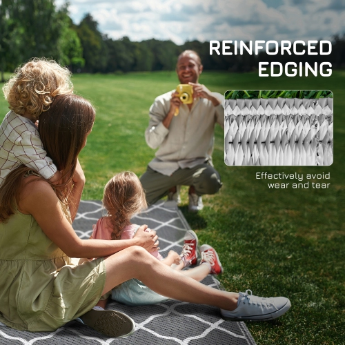 Outsunny Portable Outdoor Rug, 6' x 9' Reversible Mat, Waterproof Plastic Straw RV Rug for Backyard, Deck, Picnic, Beach, Camping, Grey & White Net