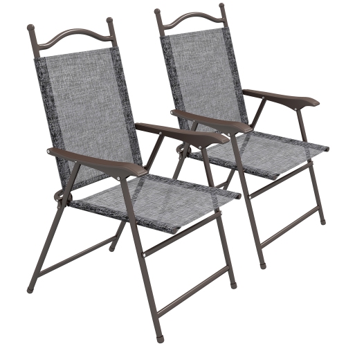 OUTSUNNY  Outdoor Dining Chairs Set Of 2, Folding Outdoor Patio Chairs w Armrests, Mesh Seat, High Backrest, All Weather for Backyard, Balcony
