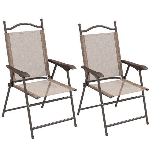 OUTSUNNY  Outdoor Dining Chairs Set Of 2, Folding Outdoor Patio Chairs w Armrests, Mesh Seat, High Backrest, All Weather for Backyard, Balcony