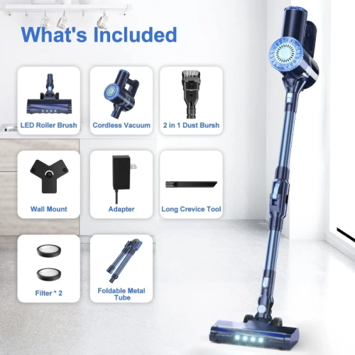 Cordless Vacuum Cleaner: 6-in-1 Stick Vacuum with 180° Bendable Wand, Powerful Suction, Self-Stand, Rechargeable, Lightweight - Ideal for Hardwood