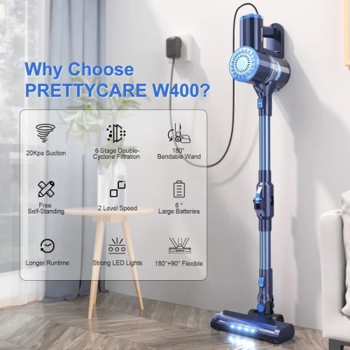 Cordless Vacuum Cleaner: 6-in-1 Stick Vacuum with 180° Bendable Wand, Powerful Suction, Self-Stand, Rechargeable, Lightweight - Ideal for Hardwood