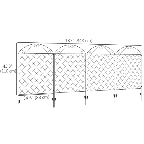 Outsunny Garden Fence, 4 Pack Metal Fence Panels, 11.5' Decorative Border Flower Edging for Yard, Landscape, Patio, Outdoor Decor, 43" H, Curved