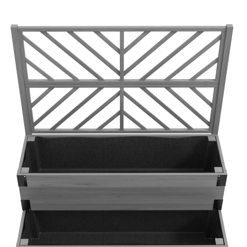 Outsunny Raised Garden Bed with Trellis, 2 Tier Wooden Elevated Planter Box with Legs and Metal Corners for Vegetables, Flowers, Herbs, Grey