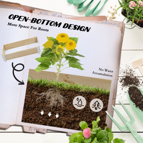 Outsunny Wooden Raised Garden Bed Kit with Open Bottom, 45.3" x 23.6" x 7.9" Foldable Outdoor Elevated Planter Box for Vegetables, Flowers, Fruits,