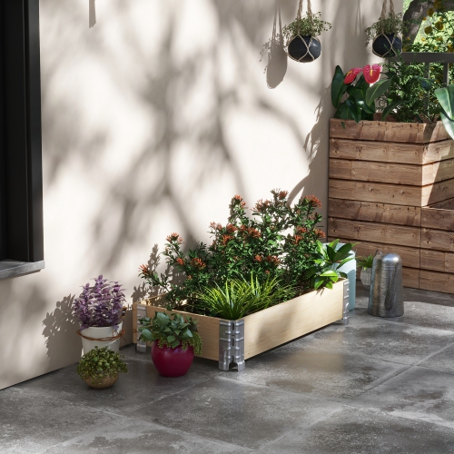 Outsunny Wooden Raised Garden Bed Kit with Open Bottom, 45.3" x 23.6" x 7.9" Foldable Outdoor Elevated Planter Box for Vegetables, Flowers, Fruits,