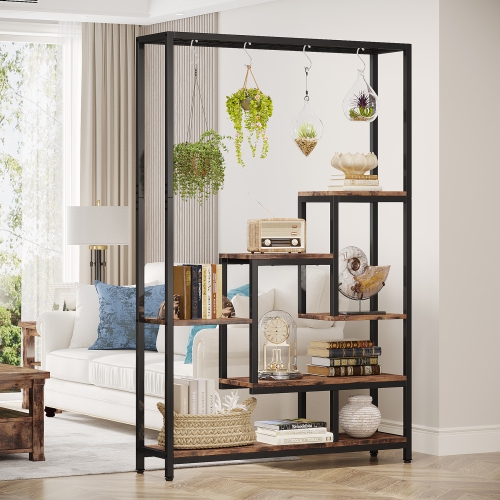 Tribesigns 70.86" 5-Tier Tall Indoor Plant Stand, Multi-Purpose Flower Bonsai Pots Display Rack with 6pcs Hanging Hooks