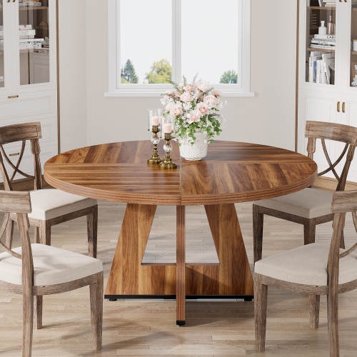 Tribesigns 47.24" Round Dining Table, Wood Kitchen Dinning Table