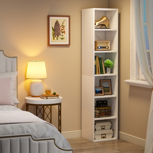 Tribesigns 70.87" Tall Narrow Bookcase, 6 Tier Cube Display Shelves, Modern Corner Bookcase with Storage