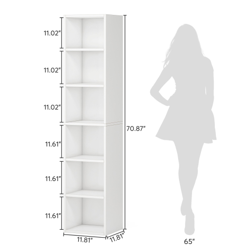Tribesigns 70.87" Tall Narrow Bookcase, 6 Tier Cube Display Shelves, Modern Corner Bookcase with Storage