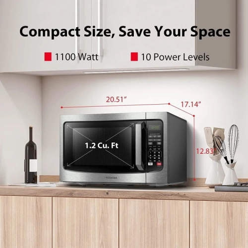TOSHIBA ML-EM31P(SS)/CA Microwave Oven: Smart Sensor, Easy Clean Interior, ECO Mode, Sound On/Off -1.2 Cu. ft, Stainless Steel