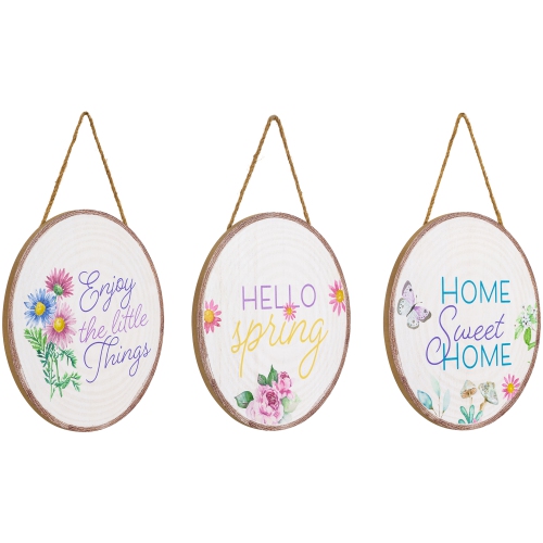 Springtime Floral Hanging Wall Signs - 9.75" - Set of 3