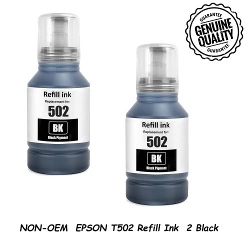 2 BK Compatible Refill Ink Bottles Replacement for Epson 502 T502 EcoTank ET-2750 ET-3750 ET-4750 ET-2760 ET-3760 ET-4760 ET-2700 ET-3700 ET-3710