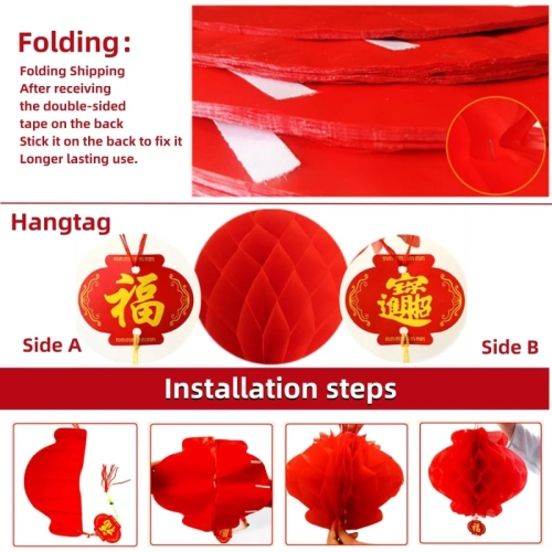 2024 Chinese New Year Decorations - 28pcs Set with Chunlian, Fu Character Ornament, Window Decals, Door Sticker, Red Envelopes, Lanterns