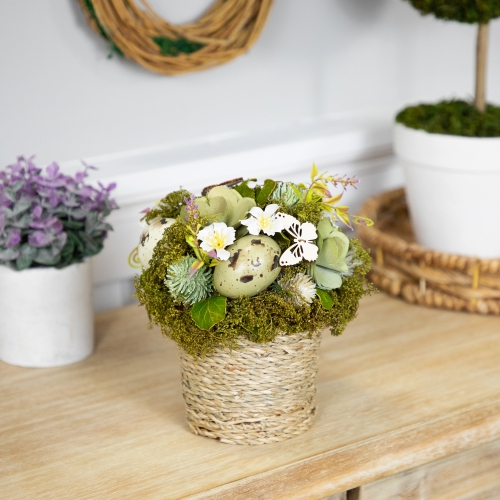 Wooden Mixed Floral and Easter Egg Artificial Arrangement - 7"