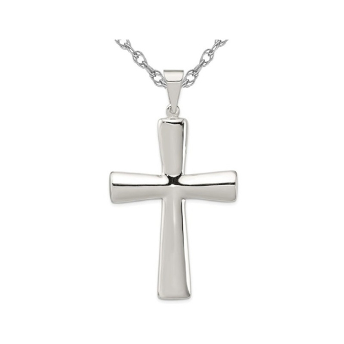 GEM AND HARMONY  Sterling Polished Hollow Cross Pendant Necklace With Chain In Silver