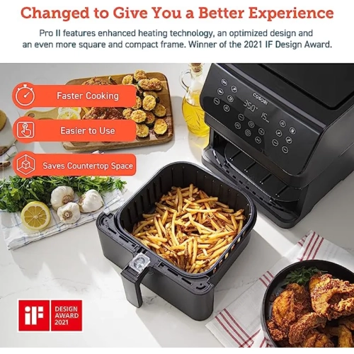5.8qt Max XL Air Fryer Oven Combo - 12 One-Touch Custom Functions, Nonstick, Dishwasher-Safe, Cookbook & Online Recipes
