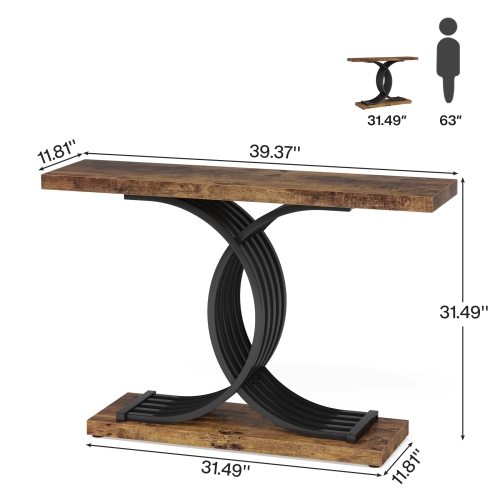 Tribesigns 39.37" Console Table with Geometric Metal Legs, Narrow Wood Sofa Table Foyer Table