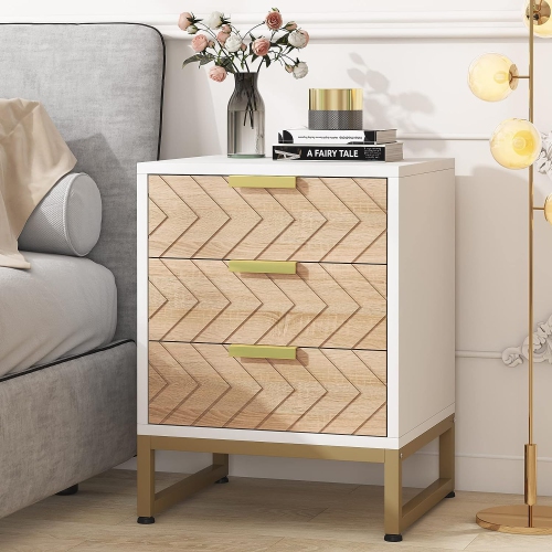 Tribesigns 3 Drawers Nightstand, Bedside Table with Unique Zig Zag Design, Modern Side End Table for Bedroom Living Room