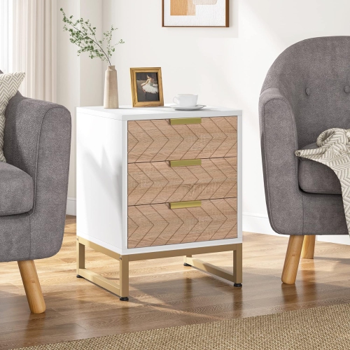 Tribesigns 3 Drawers Nightstand, Bedside Table with Unique Zig Zag Design, Modern Side End Table for Bedroom Living Room