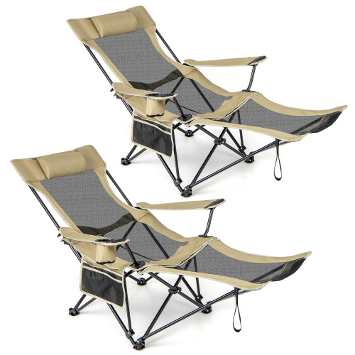 GYMAX  Camping Lounge Chair Adjustable Reclining Lounge Chair W/ Removable Footrest Khaki