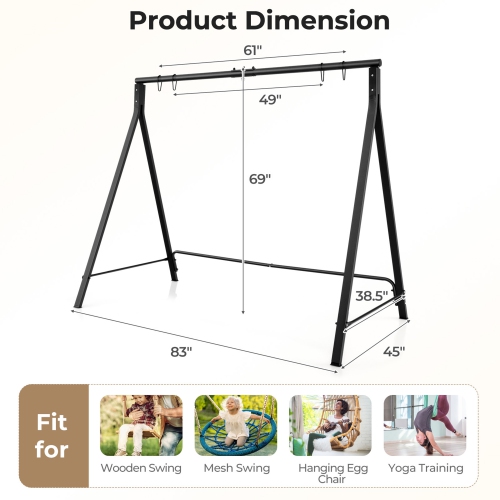 Gymax Metal Porch Swing Stand Heavy Duty Hanging Swing Frame w/ 4 Hanging Rings