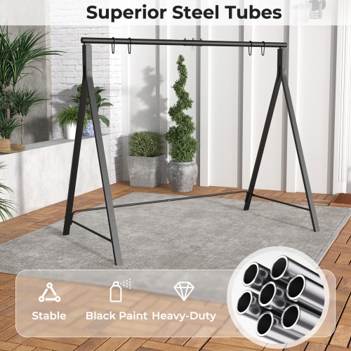 Gymax Metal Porch Swing Stand Heavy Duty Hanging Swing Frame w/ 4 Hanging Rings