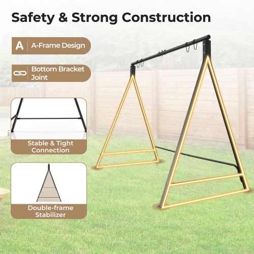 Gymax Metal Porch Swing Stand Heavy Duty Hanging Swing Frame w/ 4 Hanging Rings