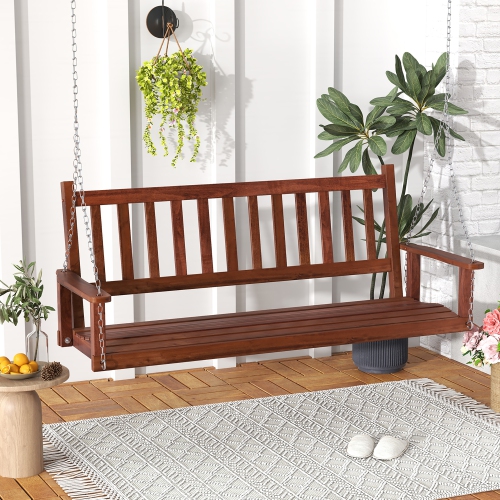 Gymax 5FT Wooden 3-Person Porch Swing Chair w/ Adjustable Galvanized Metal Chains