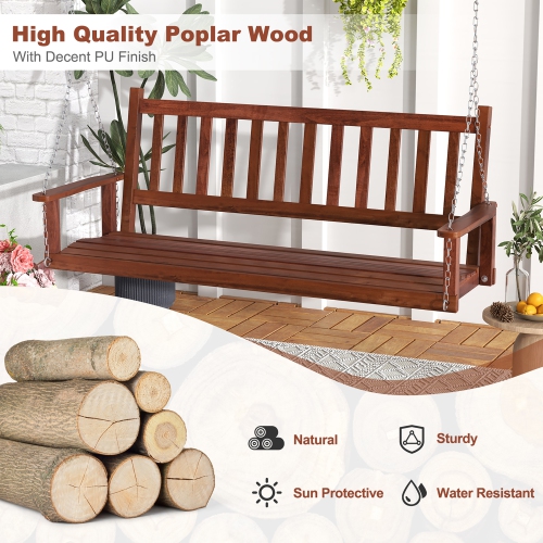 Gymax 5FT Wooden 3-Person Porch Swing Chair w/ Adjustable Galvanized Metal Chains