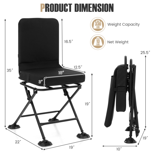 Gymax 360 Degree Swivel Hunting Chair Folding Hunter Blind Chair w/ All-terrain Feet