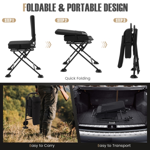 Gymax 360 Degree Swivel Hunting Chair Folding Hunter Blind Chair w/ All-terrain Feet