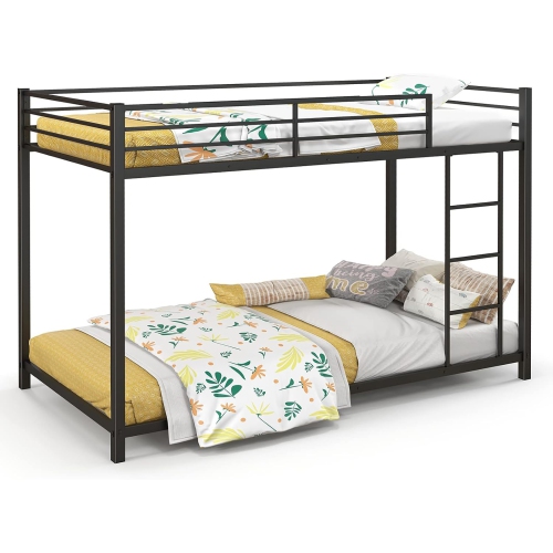 Gymax Twin Over Twin Low Metal Bunk Bed w/ Ladder Guardrails for Teens Adults Black