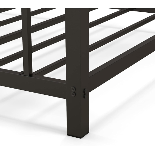 Gymax Twin Over Twin Low Metal Bunk Bed w/ Ladder Guardrails for Teens Adults Black