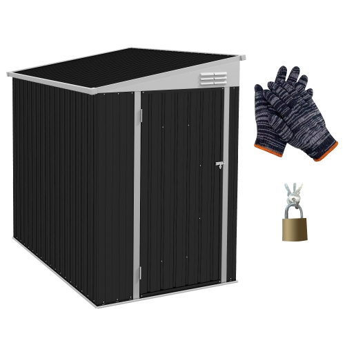 Outsunny 4' x 6' Steel Garden Storage Shed Lean to Shed Outdoor Metal Tool House with Lockable Door and 2 Air Vents for Backyard, Patio, Lawn, Dark