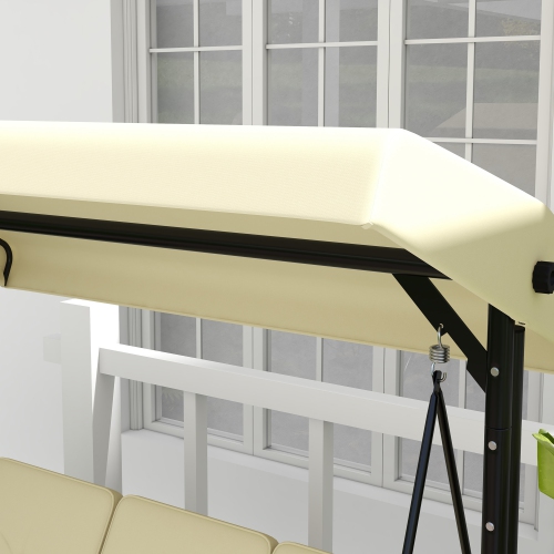 Outsunny 3 Seater Patio Swing Chair Convertible Cushioned Porch Swing Bed Outdoor Swing with Canopy Beige