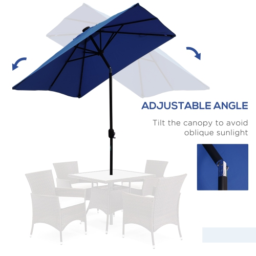 Outsunny 6' x 10' Patio Umbrella with 22 LED Solar Lights and Tilt, Rectangular Outdoor Table Umbrella with Crank, Dark Blue