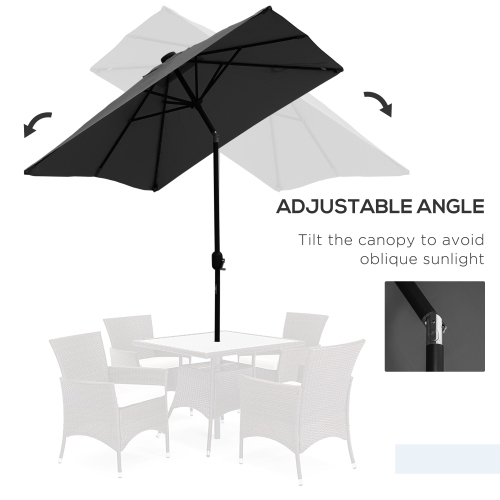 Outsunny 6' x 10' Patio Umbrella with 22 LED Solar Lights and Tilt, Rectangular Outdoor Table Umbrella with Crank, Dark Grey