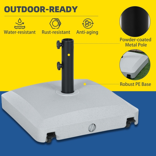Outsunny Square Plastic Patio Umbrella Base with Wheels, 66 lb Heavy Duty Filled Umbrella Stand, Market Umbrella Base Holder for Outdoor, Garden,