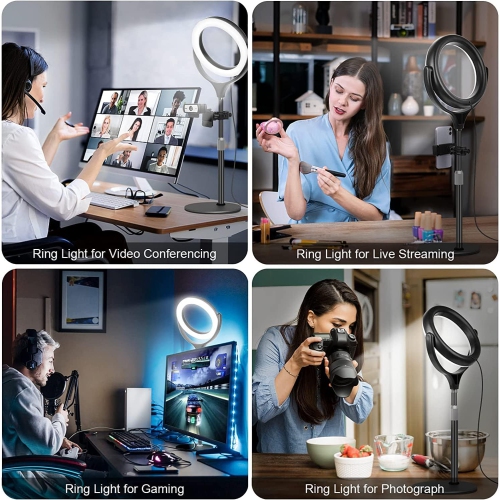 Desk Ring Light with Stand and Phone Holder-Laptop Ring Light for Zoom Meeting-Computer/ Video Conferencing/YouTube/Tiktok/Makeup