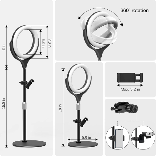 Desk Ring Light with Stand and Phone Holder-Laptop Ring Light for Zoom Meeting-Computer/ Video Conferencing/YouTube/Tiktok/Makeup